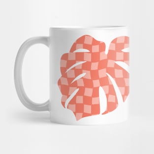 Checker Board Monstera Leaf - coral and peach Mug